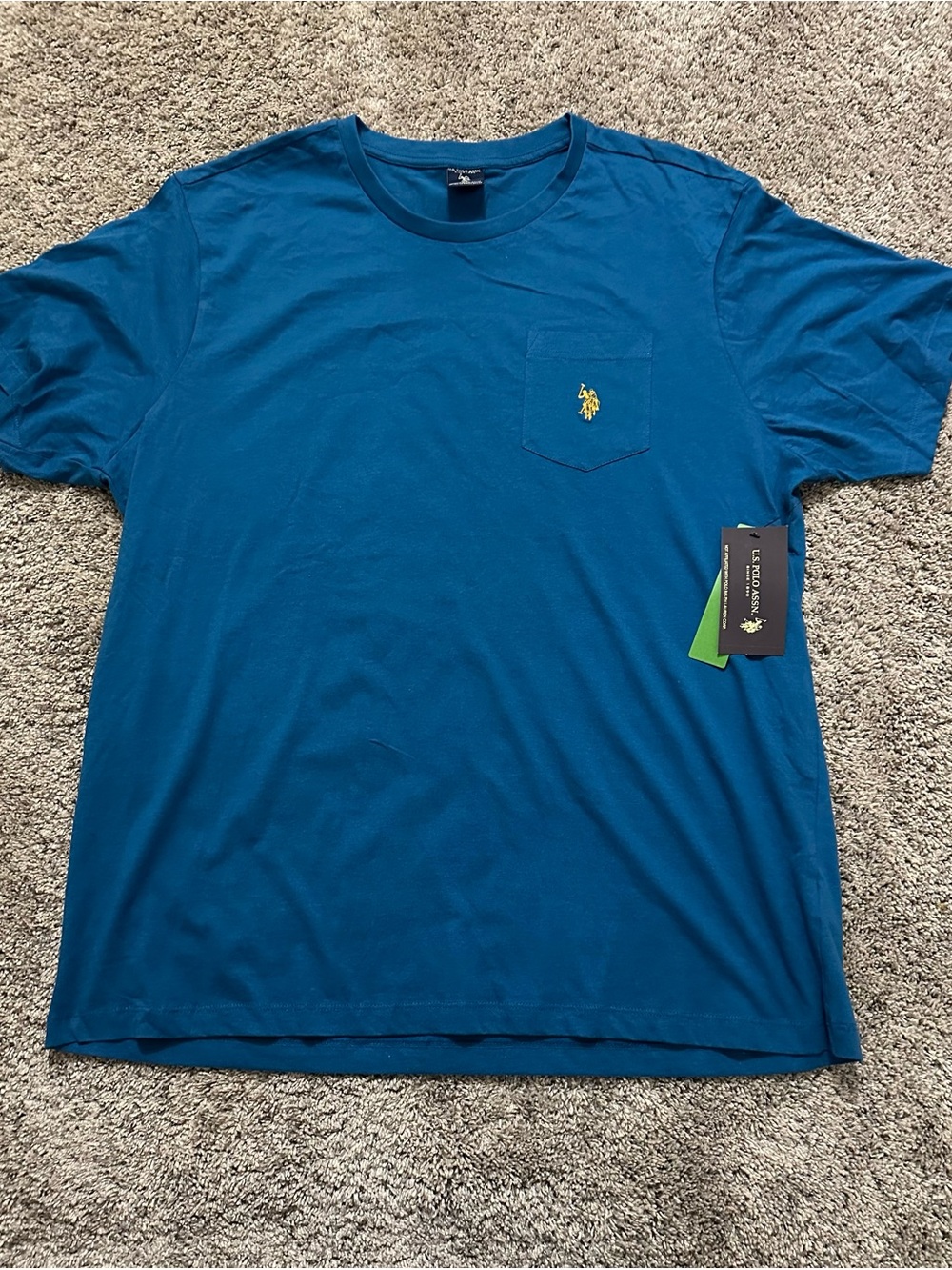 U.S. Polo Assn. Men's Teal Blue Pocket Tee with Yellow Logo